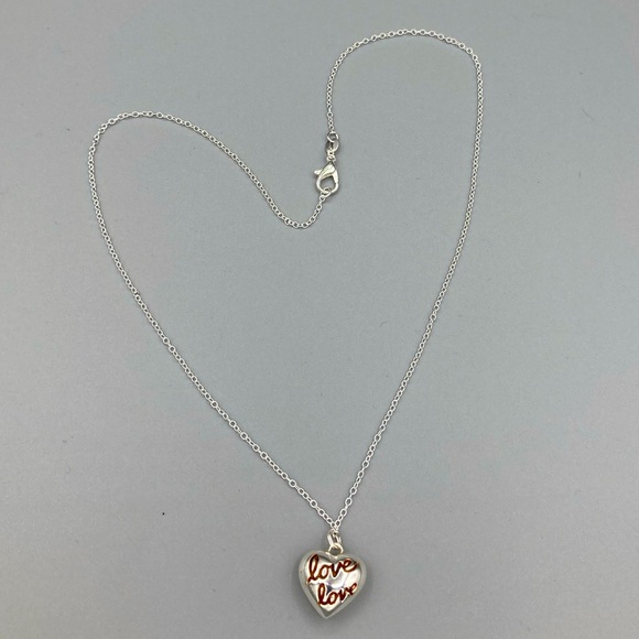 Puffed “Love” Heart Pendant Necklace - Sterling Silver - Picture 2 of 4